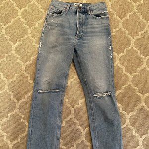 Agolde Riley high rise straight crop jeans with rips